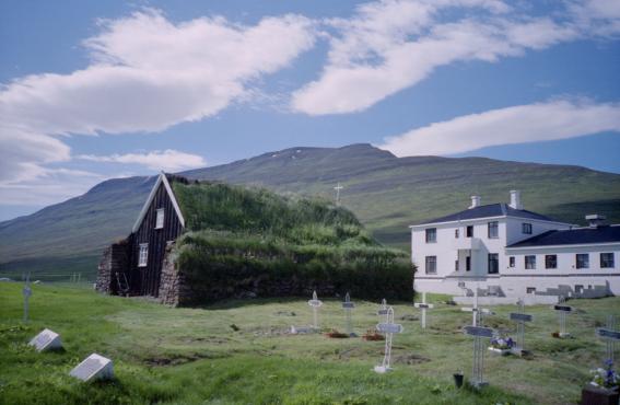 Church at Saurbr with a turf roof