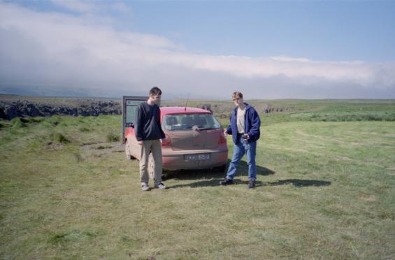 Gordon and Dave by the dust-covered car