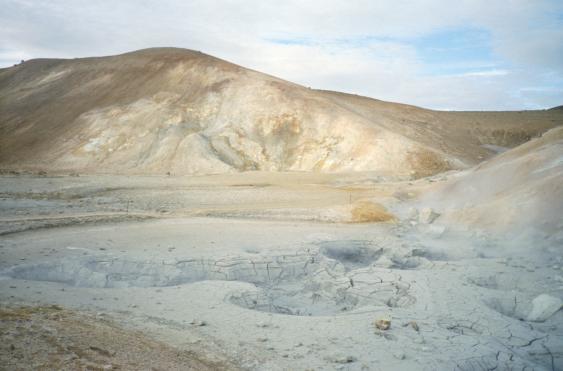 Mud channels and pools between the craters