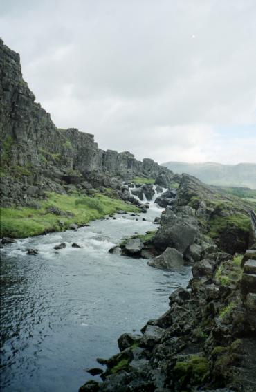 A closer view of the stream and waterfall