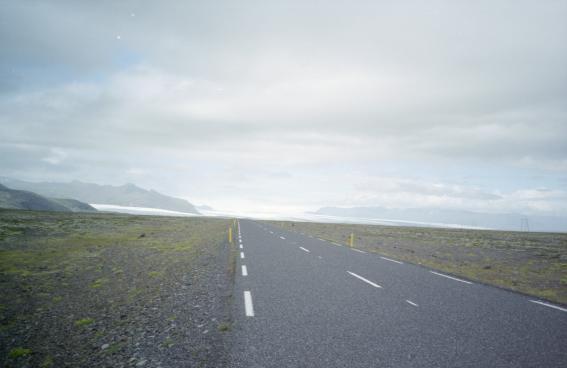 The road into Skaftafell with glaciers in the distance